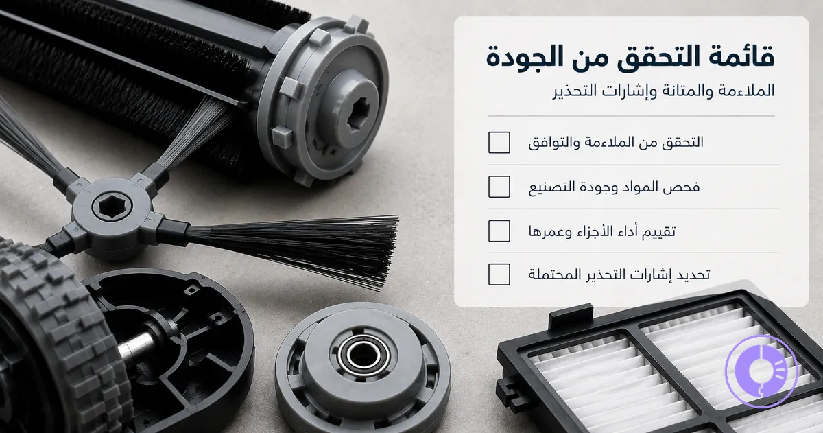 لقطة قريبة لقطع غيار Roomba تُظهر تفاصيل الملاءمة ومؤشرات جودة التصنيع