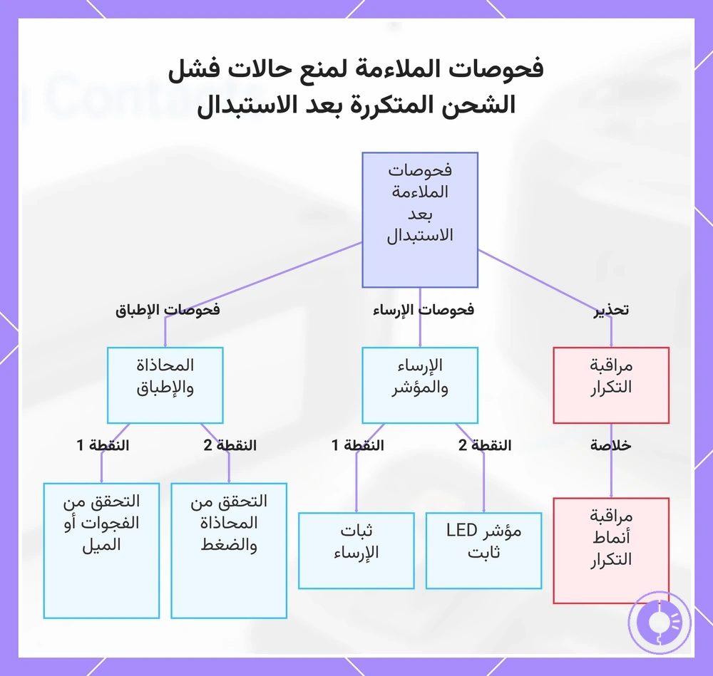 فحوصات الملاءمة لمنع حالات فشل الشحن المتكررة بعد الاستبدال