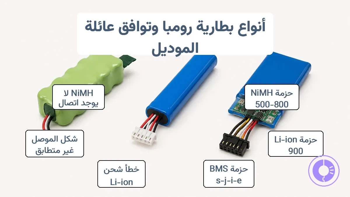 موصل حزمة بطارية Roomba وحجرة البطارية تظهر علامات التوافق
