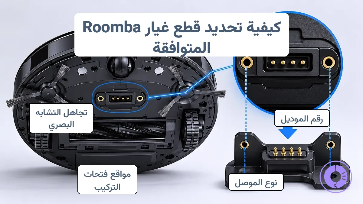 موقع ملصق موديل وسلسلة Roomba ونقاط الملاءمة الرئيسية للمقارنة لتوافق قطع الغيار