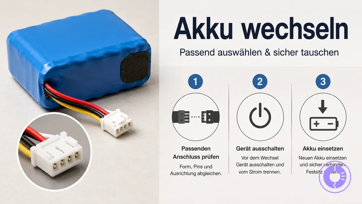 Roomba Ersatzakku mit Steckerdetail für sicheres Zuordnen und Einbauen