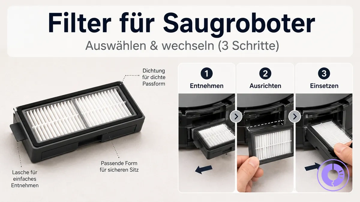 Roomba Ersatzfilter nach Form, mit Schritten zum Herausnehmen und Einsetzen
