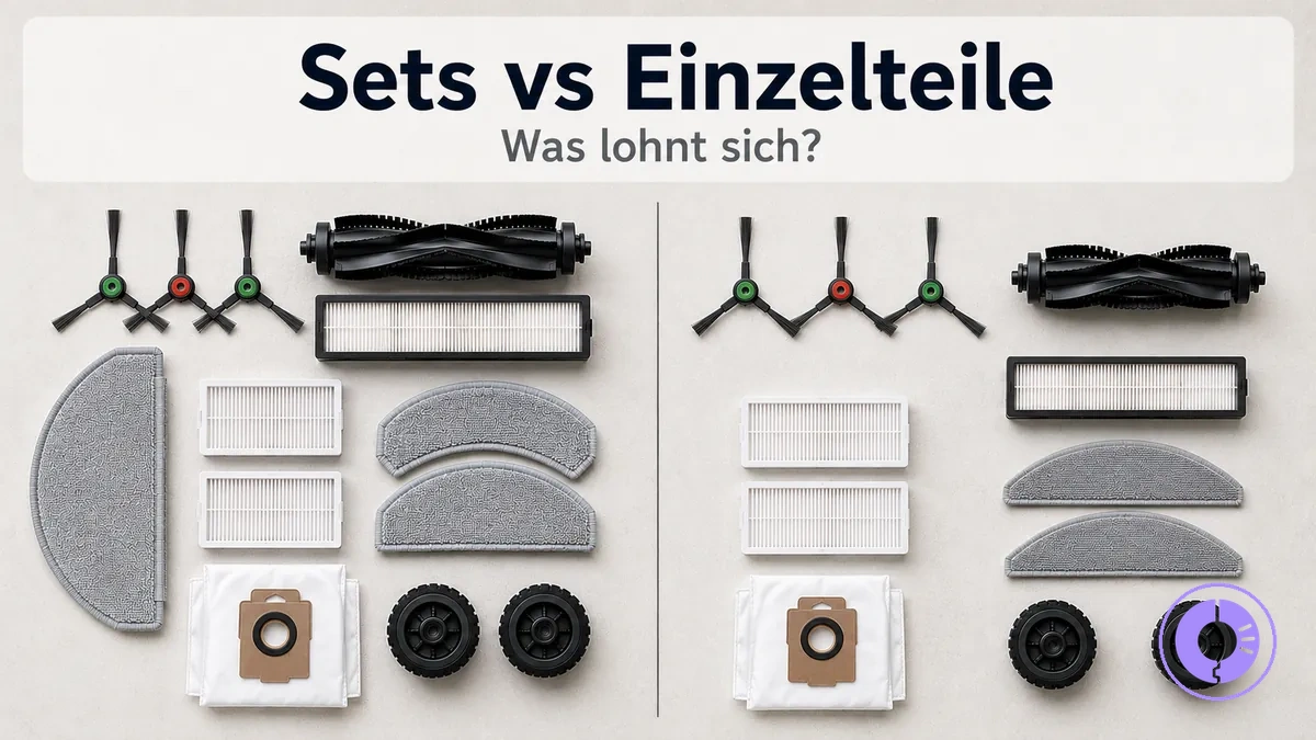 Roomba Ersatzteil-Set im Vergleich zu Einzelteilen, um den Lieferumfang zu zeigen