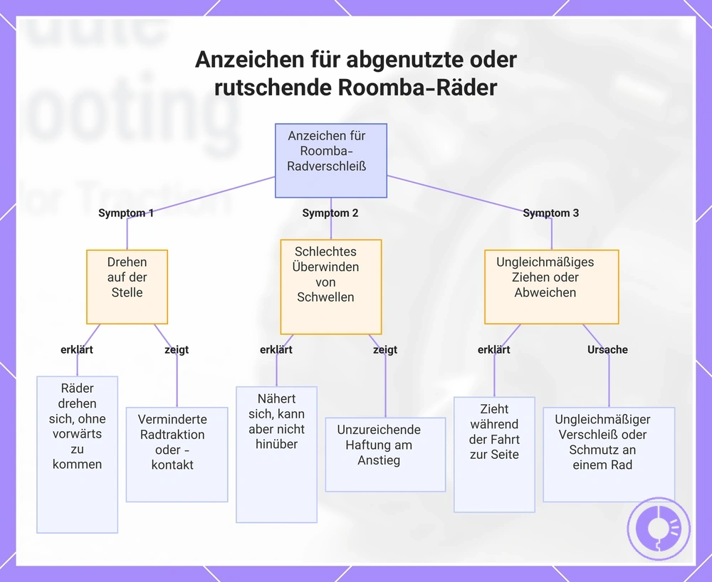 Anzeichen für abgenutzte oder rutschende Roomba-Räder