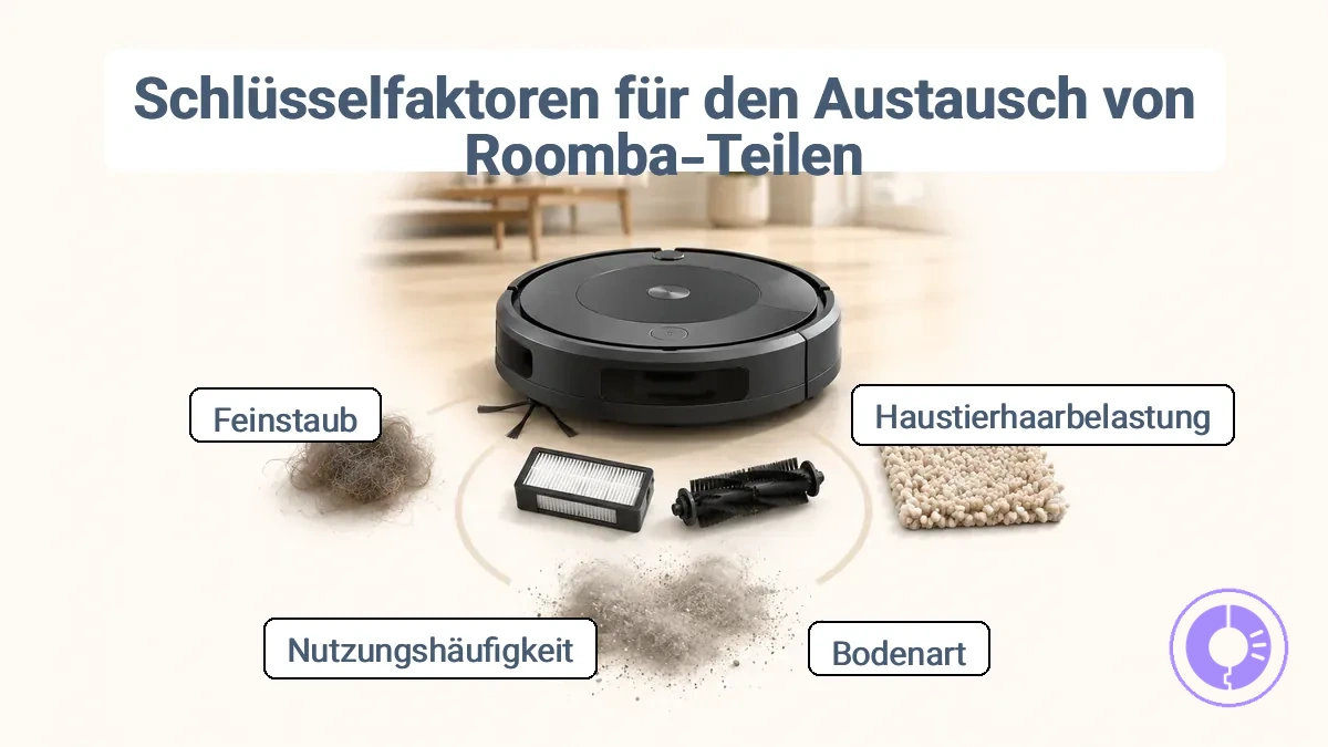 Vergleich der Wohnbedingungen, die die Austauschhäufigkeit von Roomba-Teilen verändern (Haustiere, Böden, Nutzungshäufigkeit).
