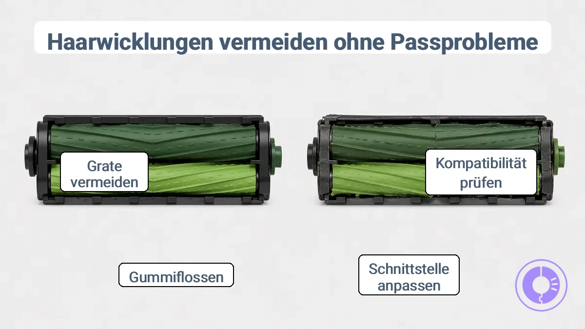 Abbildung, die korrekte und falsche Form- und Passformmerkmale von verwicklungsbeständigen Ersatzteilen vergleicht
