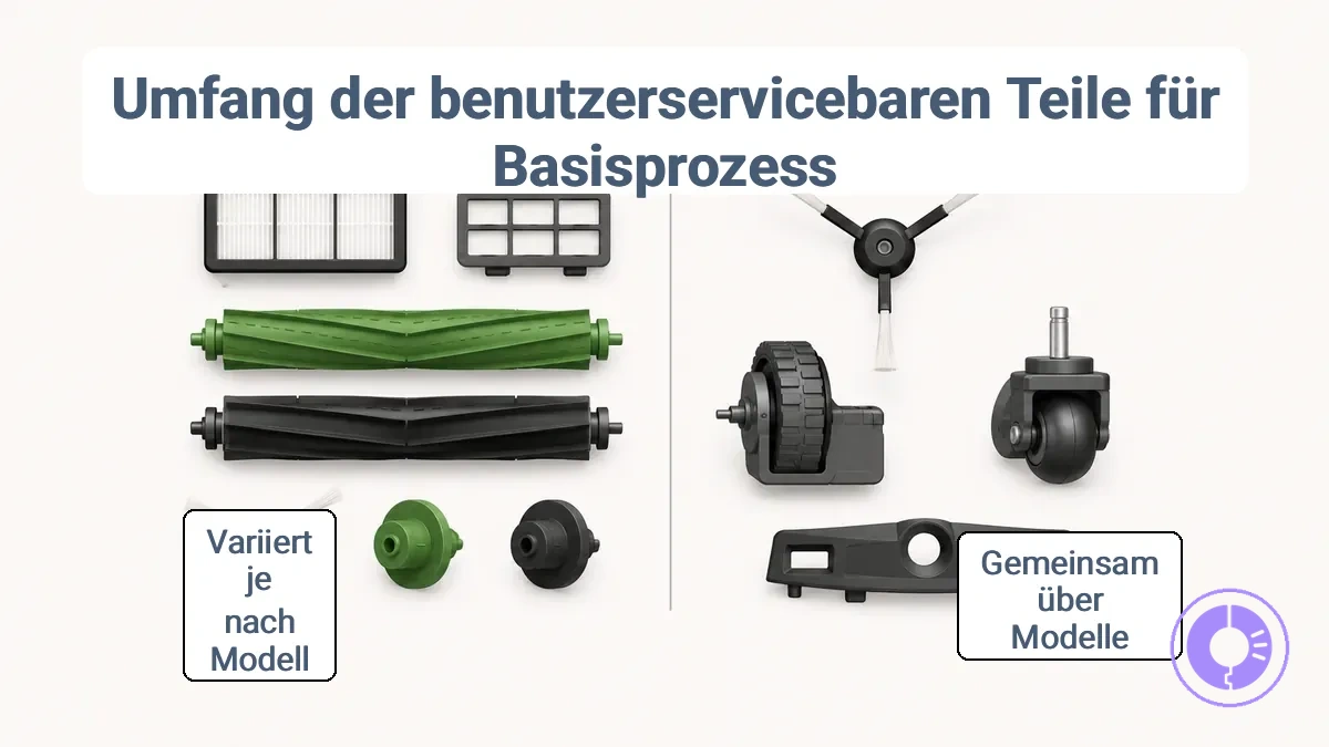 Übliche, vom Benutzer wechselbare Roomba-Teile mit modellabhängigen Zugriffsschritten