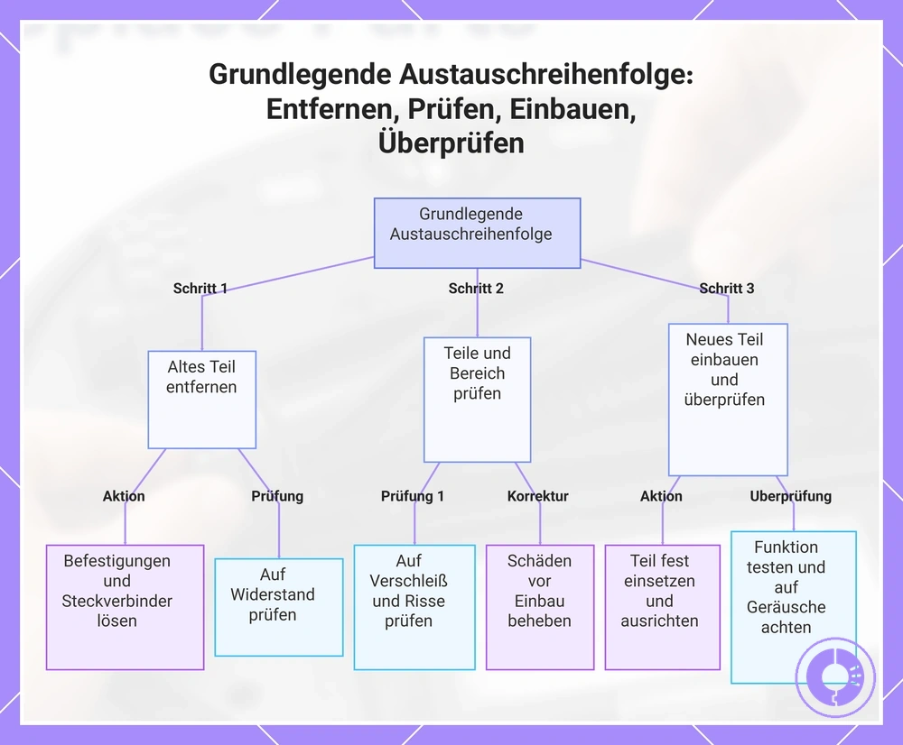 Grundlegende Austauschreihenfolge: Entfernen, Prüfen, Einbauen, Überprüfen