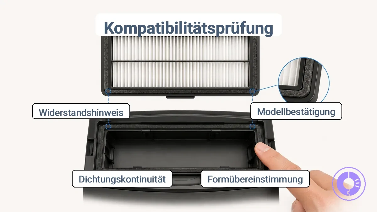 Diagramm der Roomba-Filter-Formübereinstimmung, Kontaktpunkte und Dichtungsausrichtung im Gehäuse.