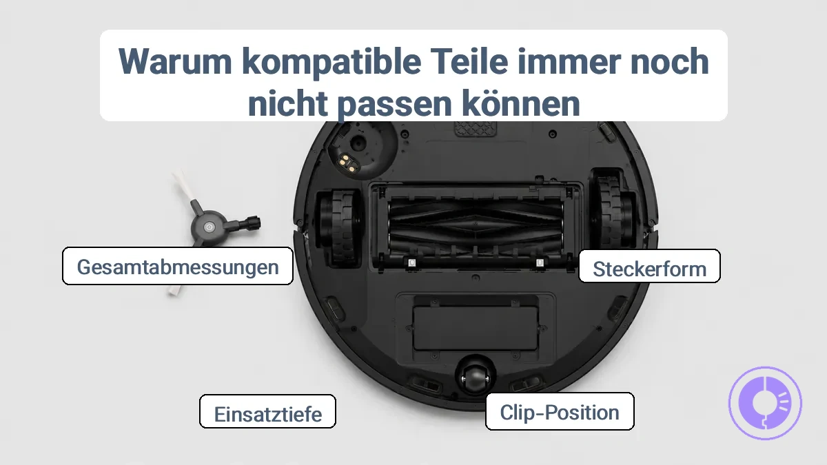 Roomba-Ersatzteil mit Stecker- und Clip-Ausrichtung zur Passformüberprüfung