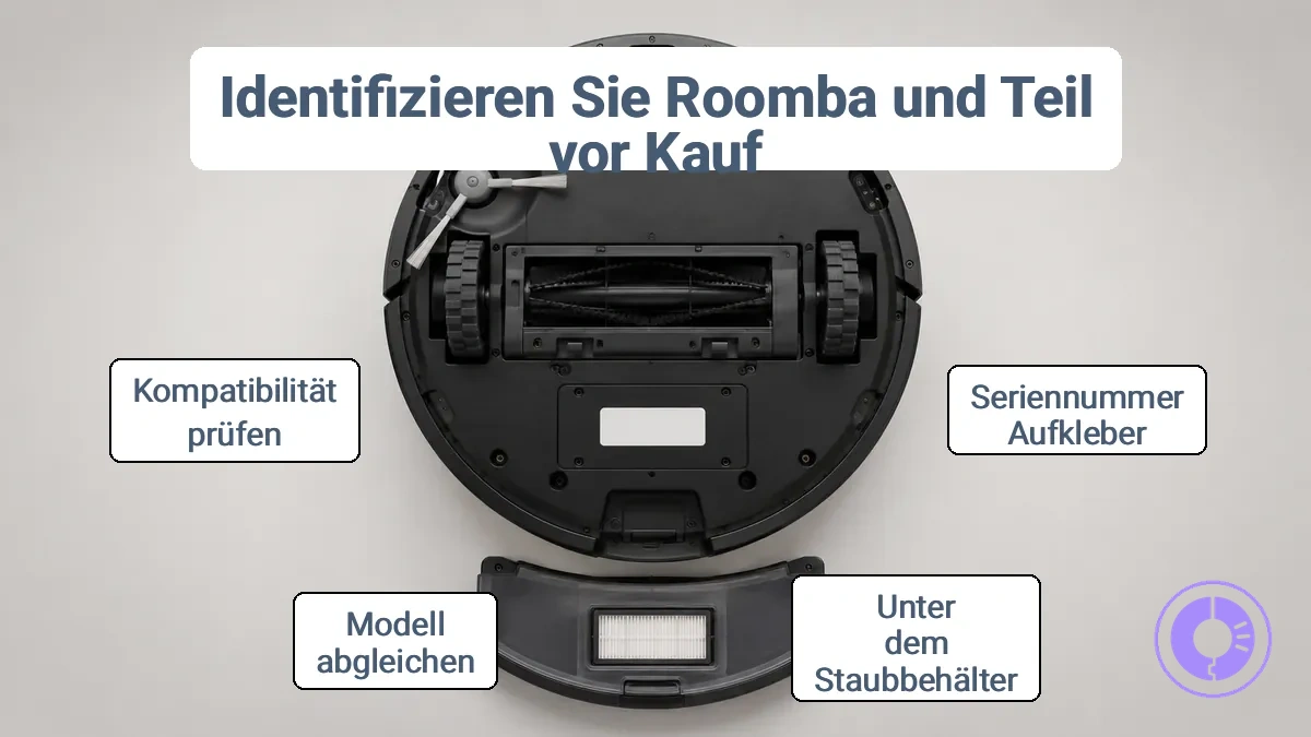 Position des Seriennummernaufklebers unter dem Staubbehälter eines Roomba-Saugroboters