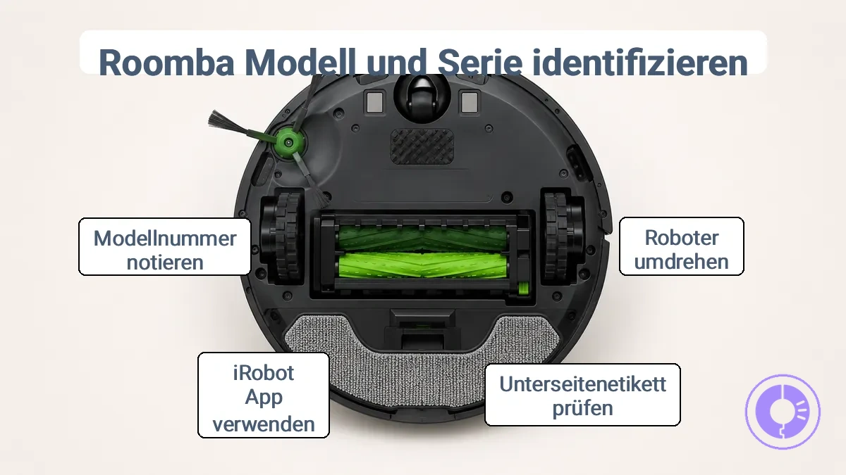 Aufkleber auf der Roomba-Unterseite mit Modellnummer und Serienkennzeichnung