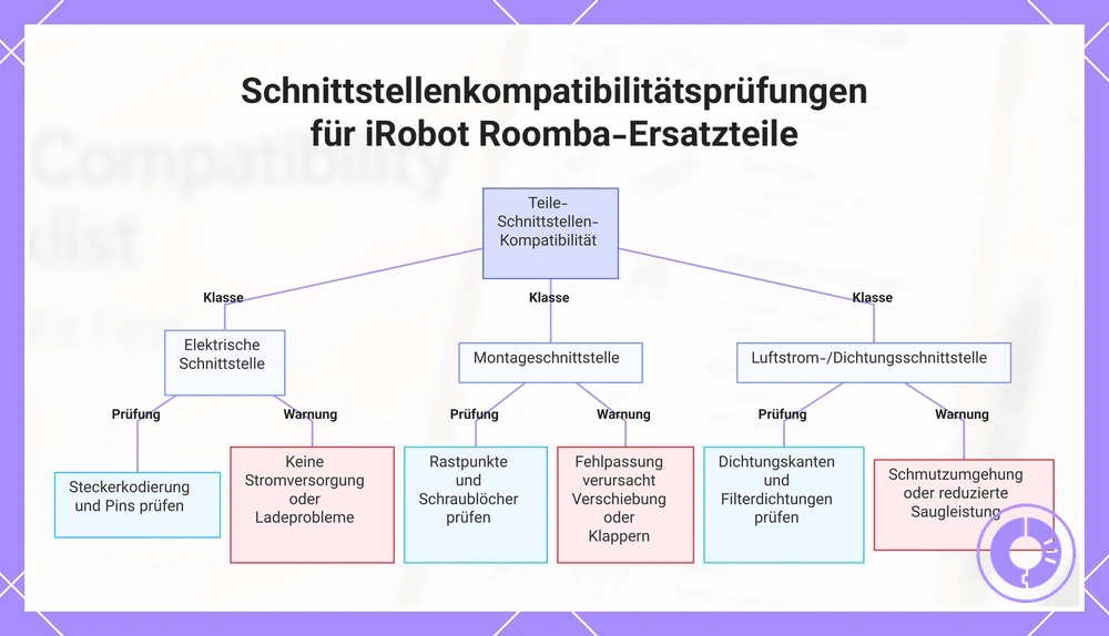 Schnittstellenkompatibilitätsprüfungen für iRobot Roomba-Ersatzteile