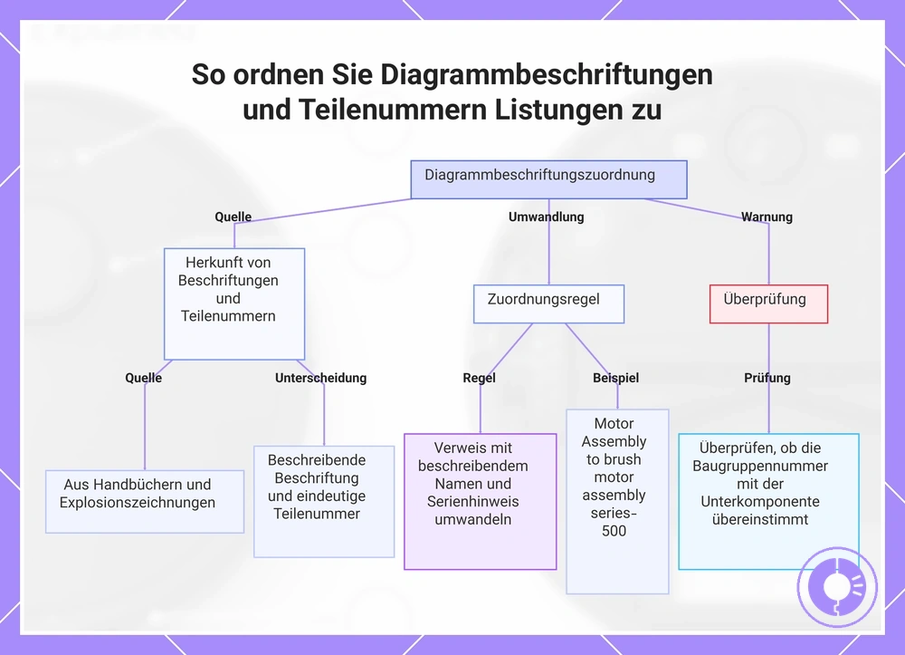 So ordnen Sie Diagrammbeschriftungen und Teilenummern Listungen zu