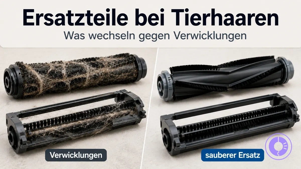 Roomba Bürsten- und Rollen-Ersatzteile mit Tierhaaren, um Verwicklungen zu zeigen