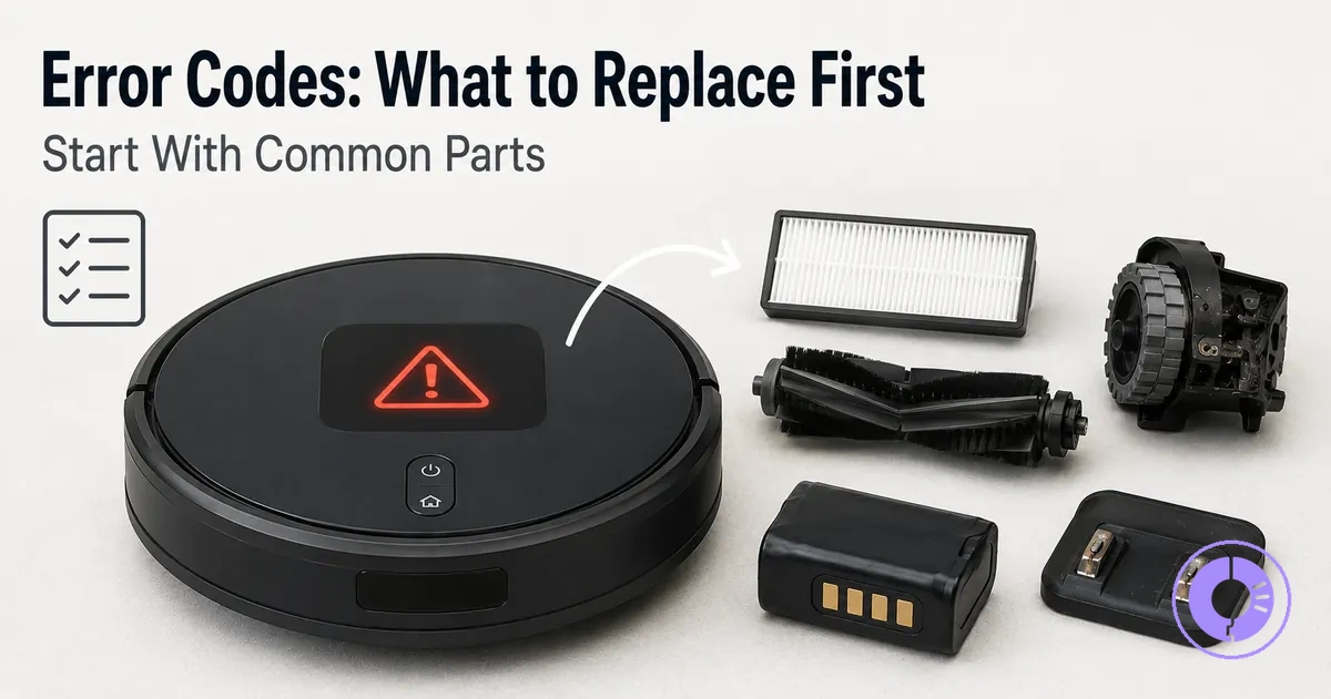 Roomba error display concept with common replacement parts used to resolve error codes