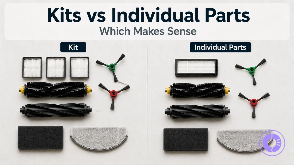 Roomba replacement parts kit compared with single parts to show what is included