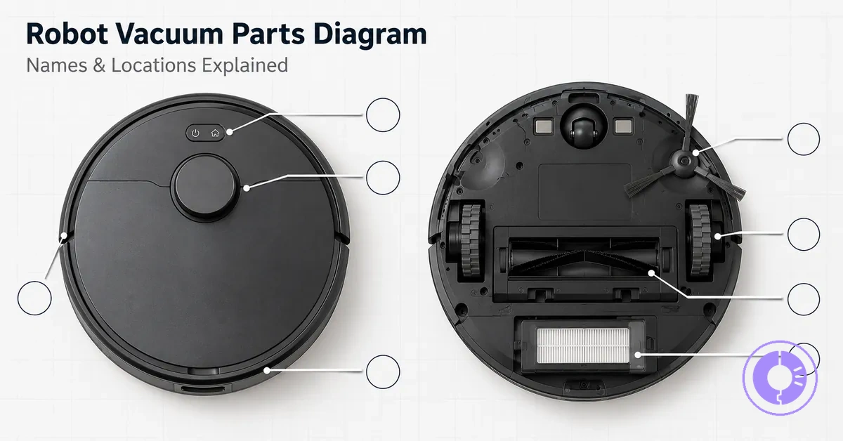 Roomba replacement parts diagram highlighting common components and where they fit