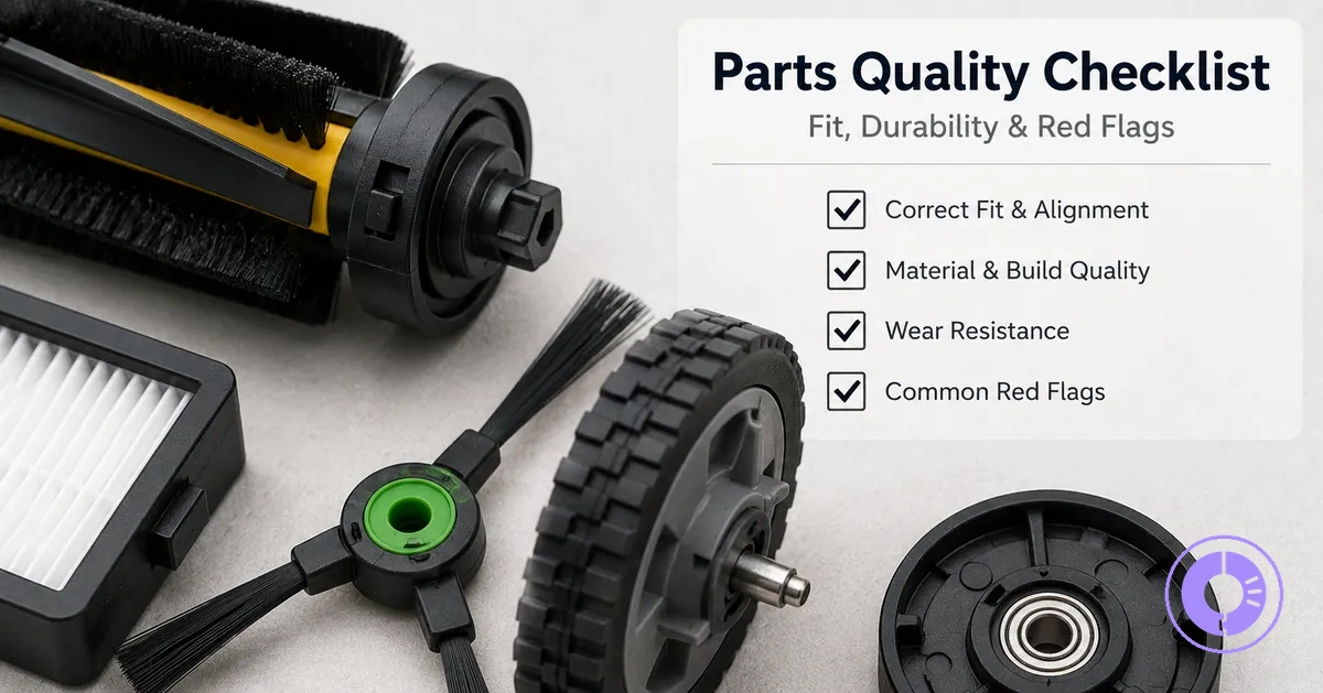 Close-up of Roomba replacement parts showing fit details and build quality cues