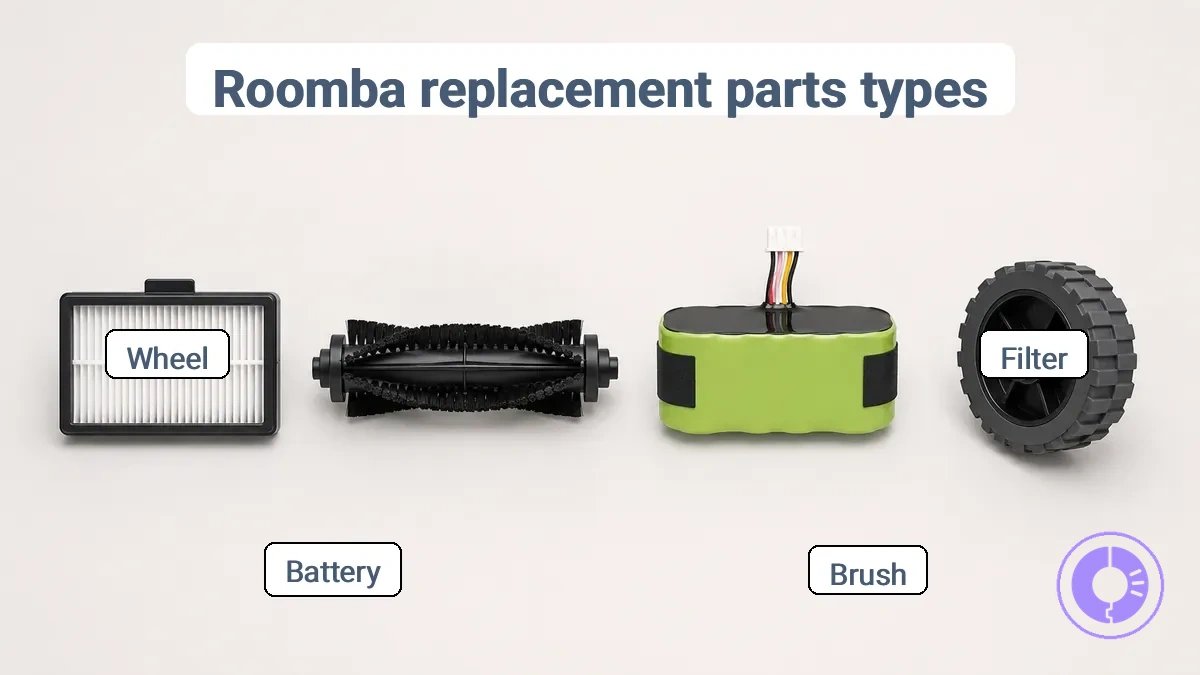Roomba replacement parts categories filter brush battery wheel