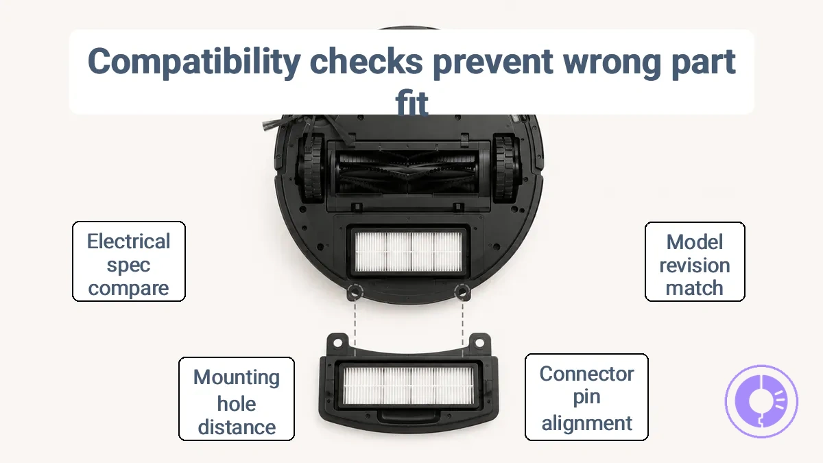 Checking part compatibility by comparing model and connector cues