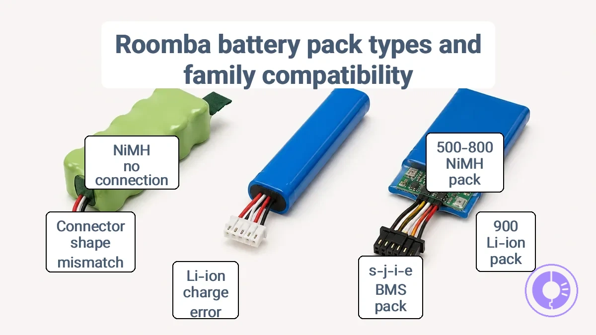 Roomba battery pack connector and compartment showing fit cues