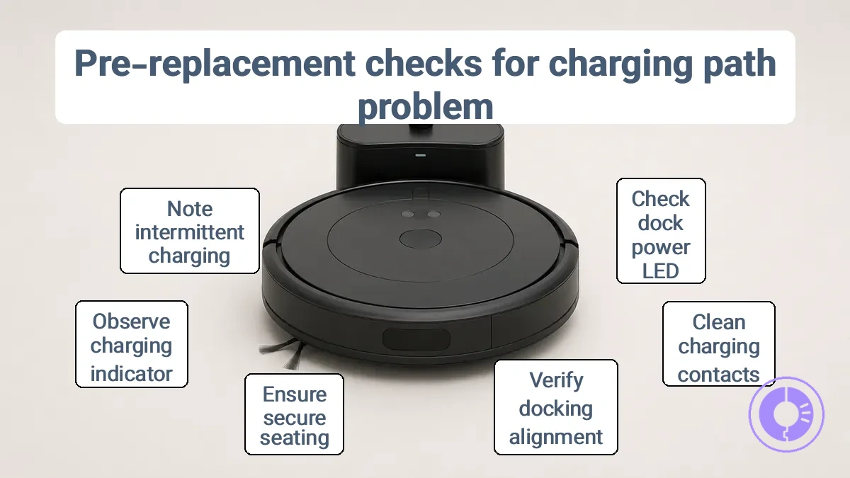 Roomba correctly seated on Home Base with charging contacts aligned.