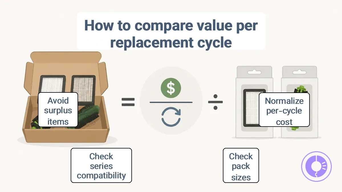 Diagram showing how a bundle price is divided by usable replacement cycles to calculate value per cycle
