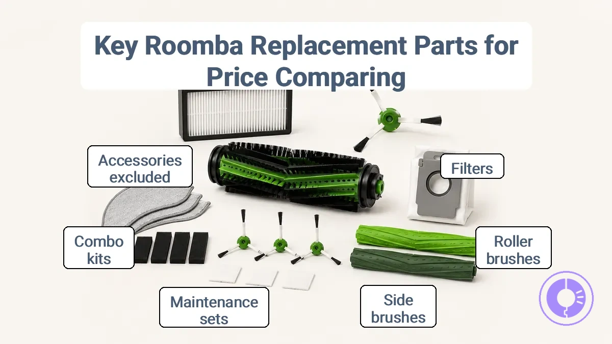 Annotated image labeling Roomba replacement parts categories used for price comparing.