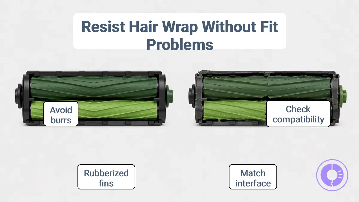 Illustration comparing correct and incorrect part shape and fit cues for tangle-resistant replacement parts
