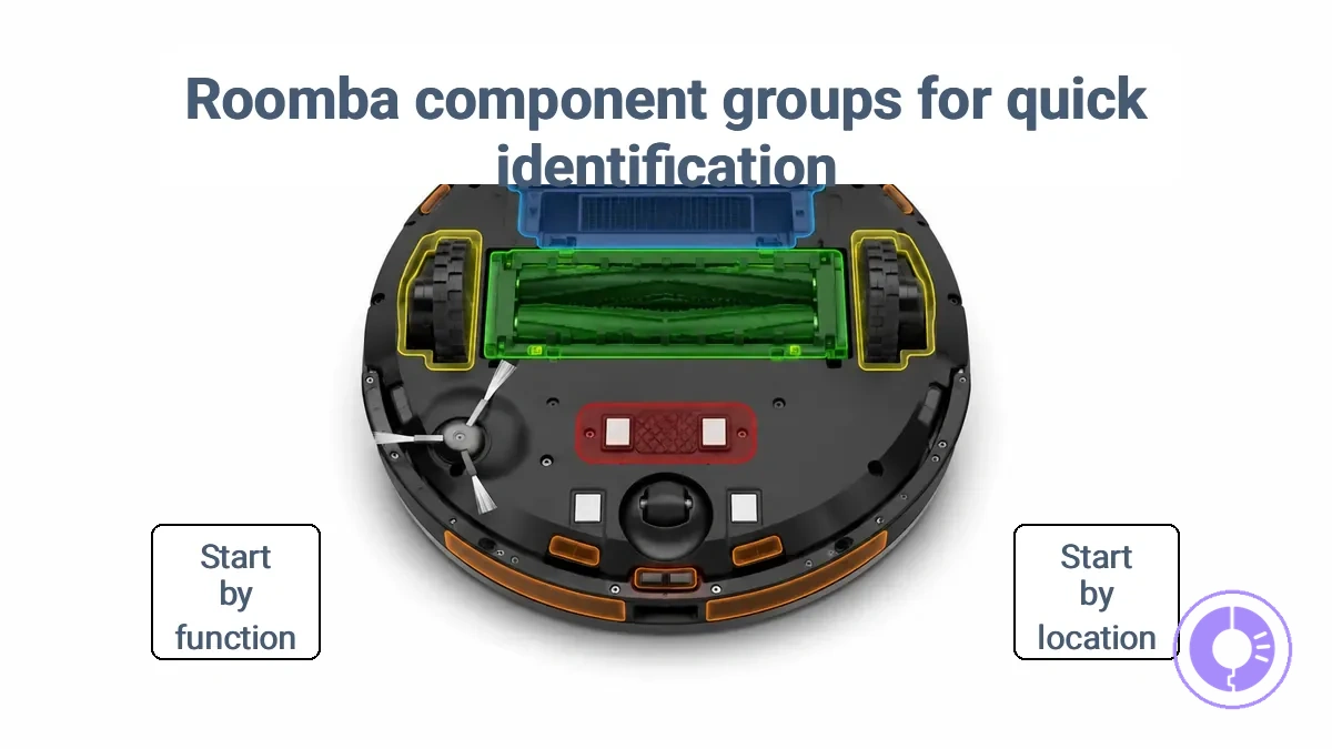 Functional component groups on a Roomba robot for quick parts identification