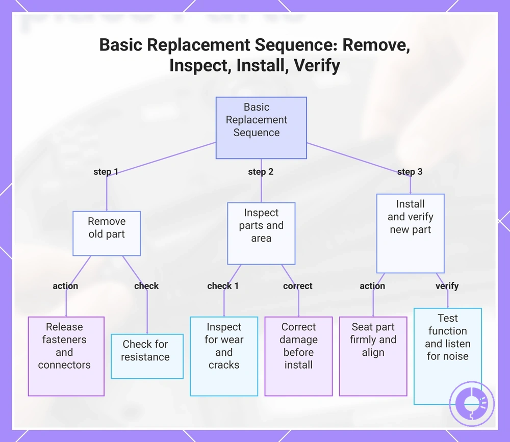 Basic Replacement Sequence: Remove, Inspect, Install, Verify