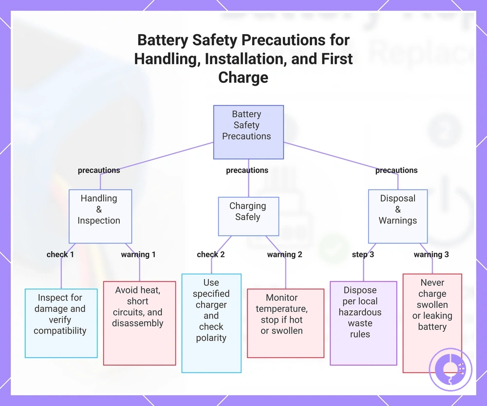 Battery Safety Precautions for Handling, Installation, and First Charge