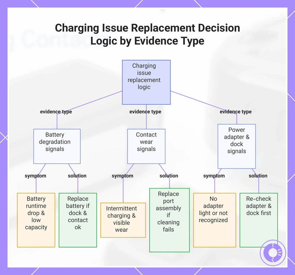Charging Issue Replacement Decision Logic by Evidence Type
