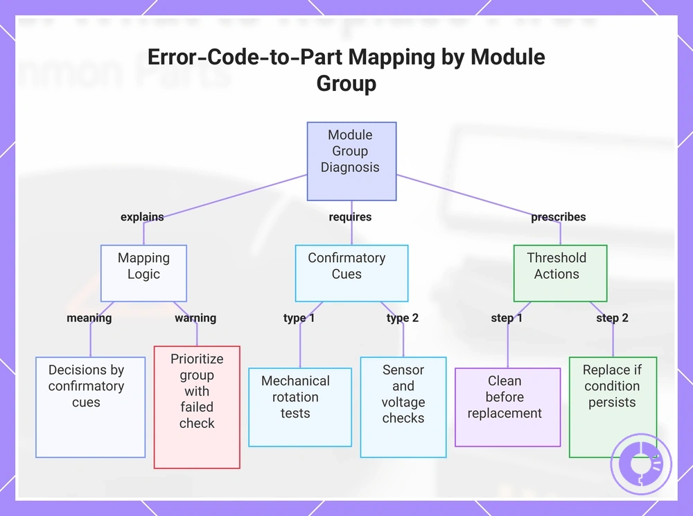 Error-Code-to-Part Mapping by Module Group