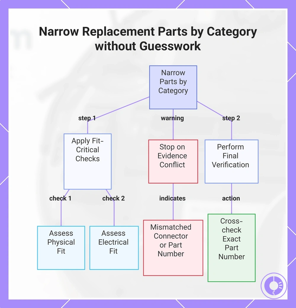 Narrow Replacement Parts by Category without Guesswork