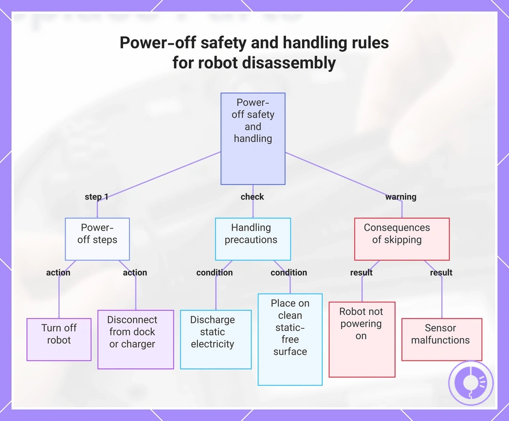 Power-off safety and handling rules for robot disassembly