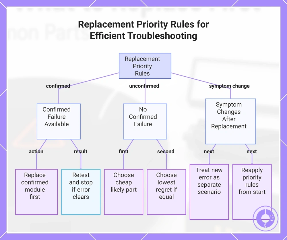 Replacement Priority Rules for Efficient Troubleshooting