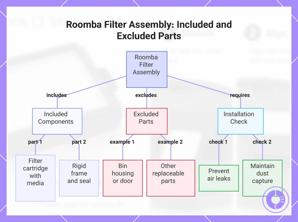 Roomba Filter Assembly: Included and Excluded Parts