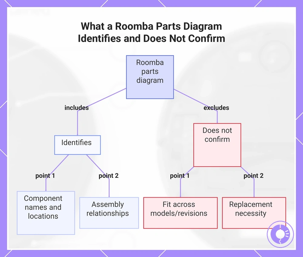 What a Roomba Parts Diagram Identifies and Does Not Confirm