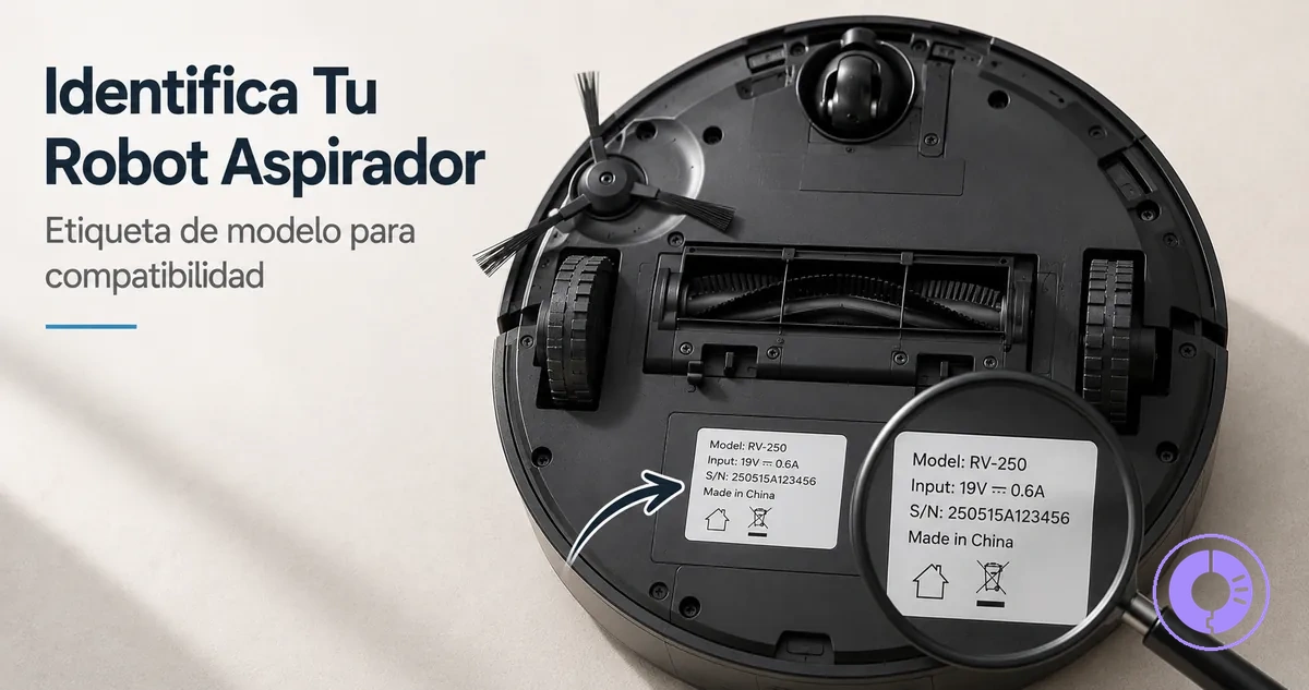 Vista inferior y etiqueta de Roomba para identificar correctamente piezas de repuesto