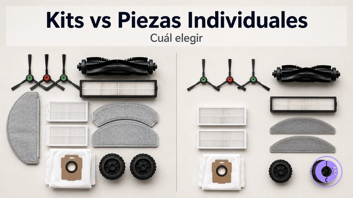 Kit de piezas de Roomba comparado con piezas individuales mostrando contenido incluido