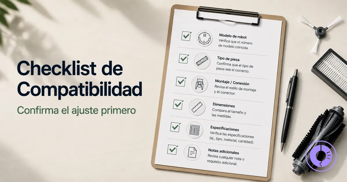Checklist para confirmar compatibilidad de piezas de Roomba antes de la compra
