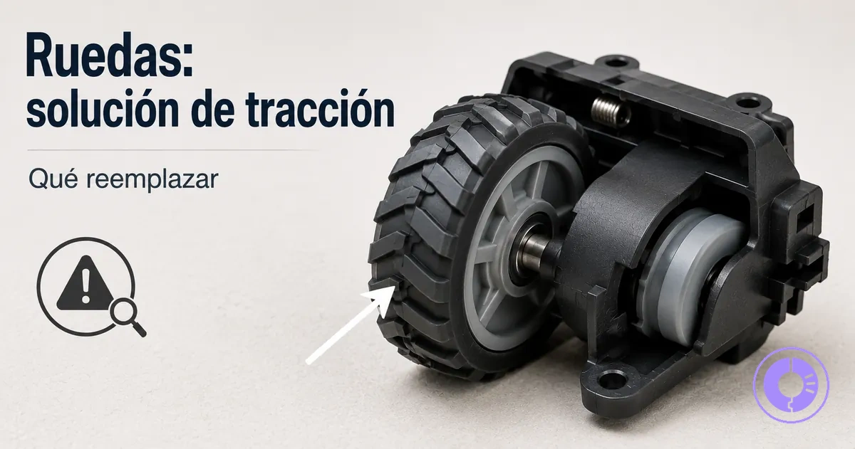 Rueda de Roomba mostrada como repuesto para problemas de tracción y movilidad