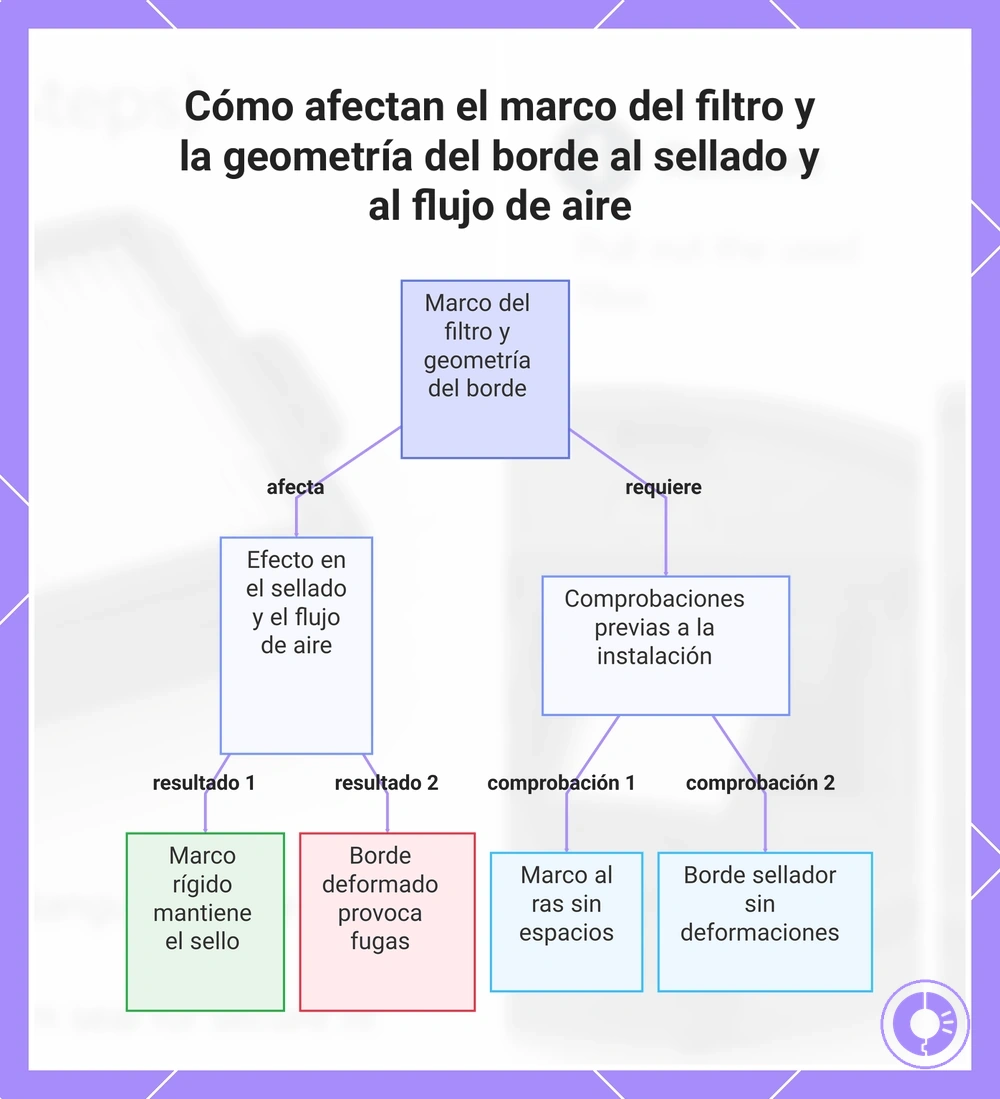 Cómo afectan el marco del filtro y la geometría del borde al sellado y al flujo de aire
