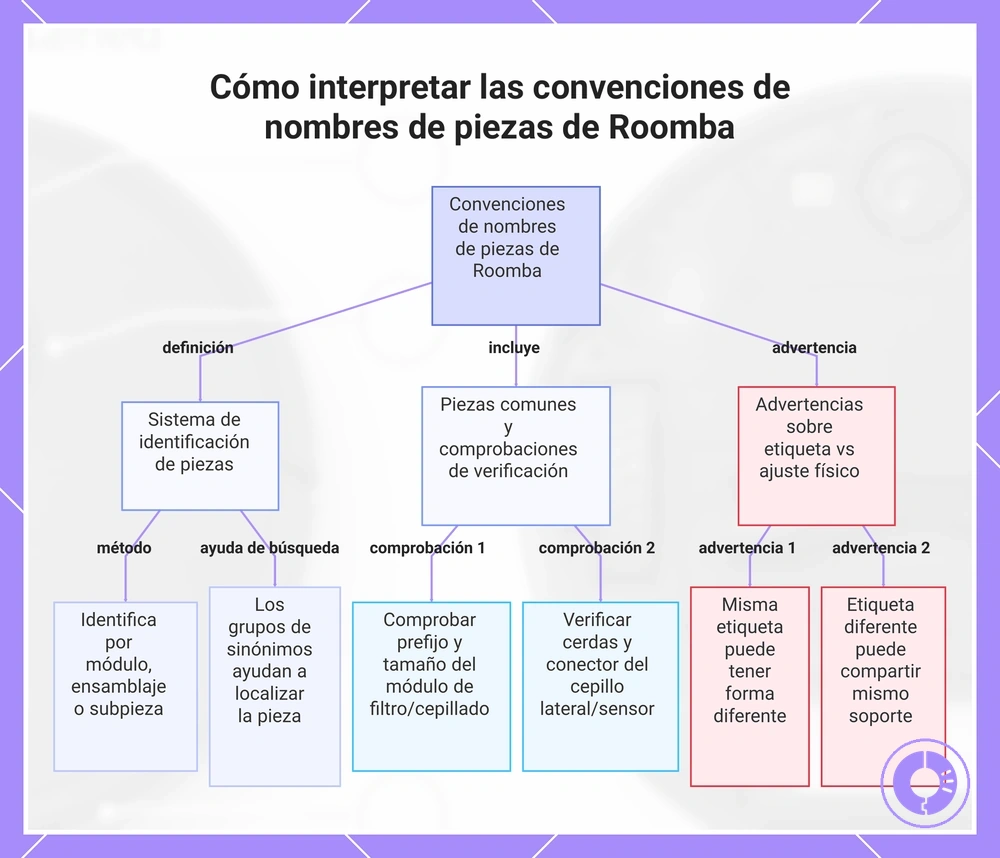 Cómo interpretar las convenciones de nombres de piezas de Roomba