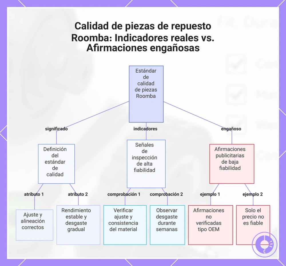 Calidad de piezas de repuesto Roomba: Indicadores reales vs. Afirmaciones engañosas