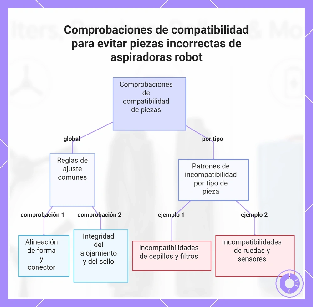 Comprobaciones de compatibilidad para evitar piezas incorrectas de aspiradoras robot
