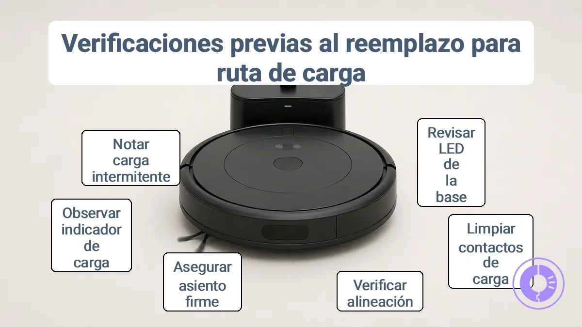 Roomba correctamente colocada en Home Base con contactos de carga alineados.
