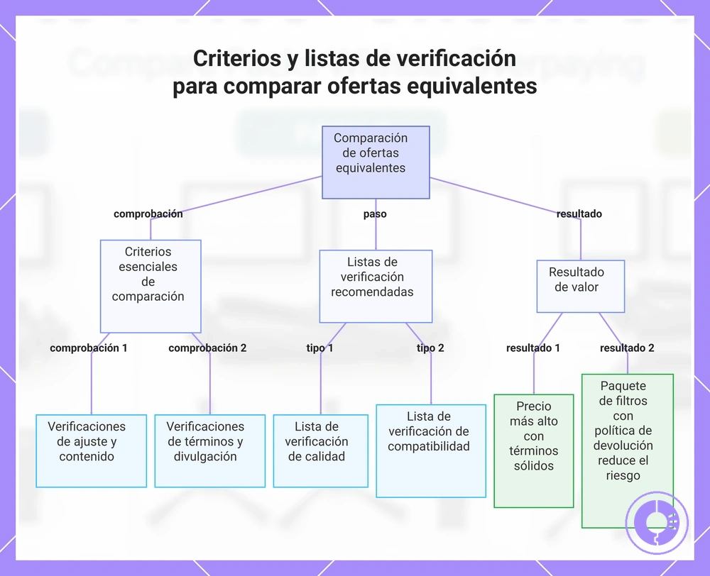 Criterios y listas de verificación para comparar ofertas equivalentes
